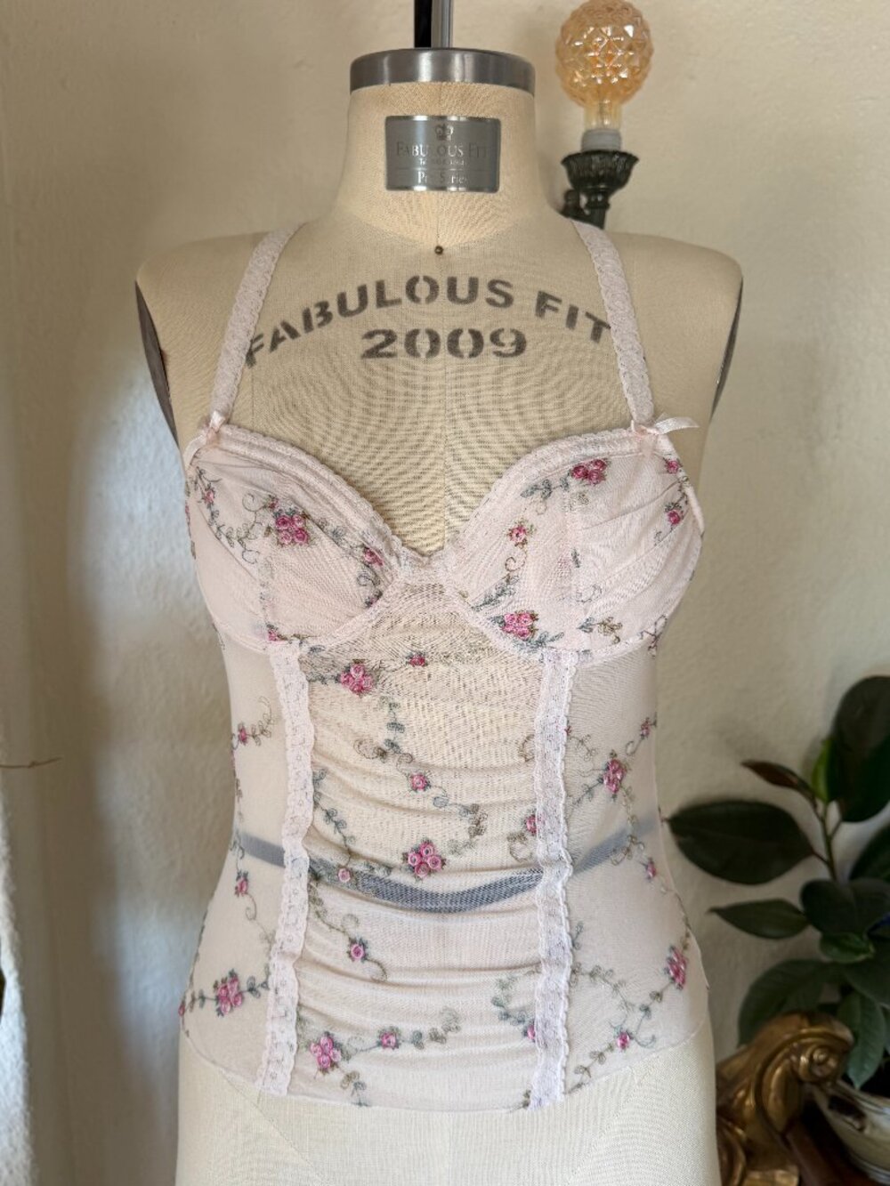90s Vintage Rampage Floral Print Pastel Bustier Corset Camisole 32B y2k VTG